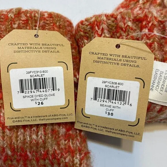Frye & Co NWT Scarlet Space Dye Beanie & Matching Gloves w/Cuff Coral Tan Cream - Picture 12 of 12